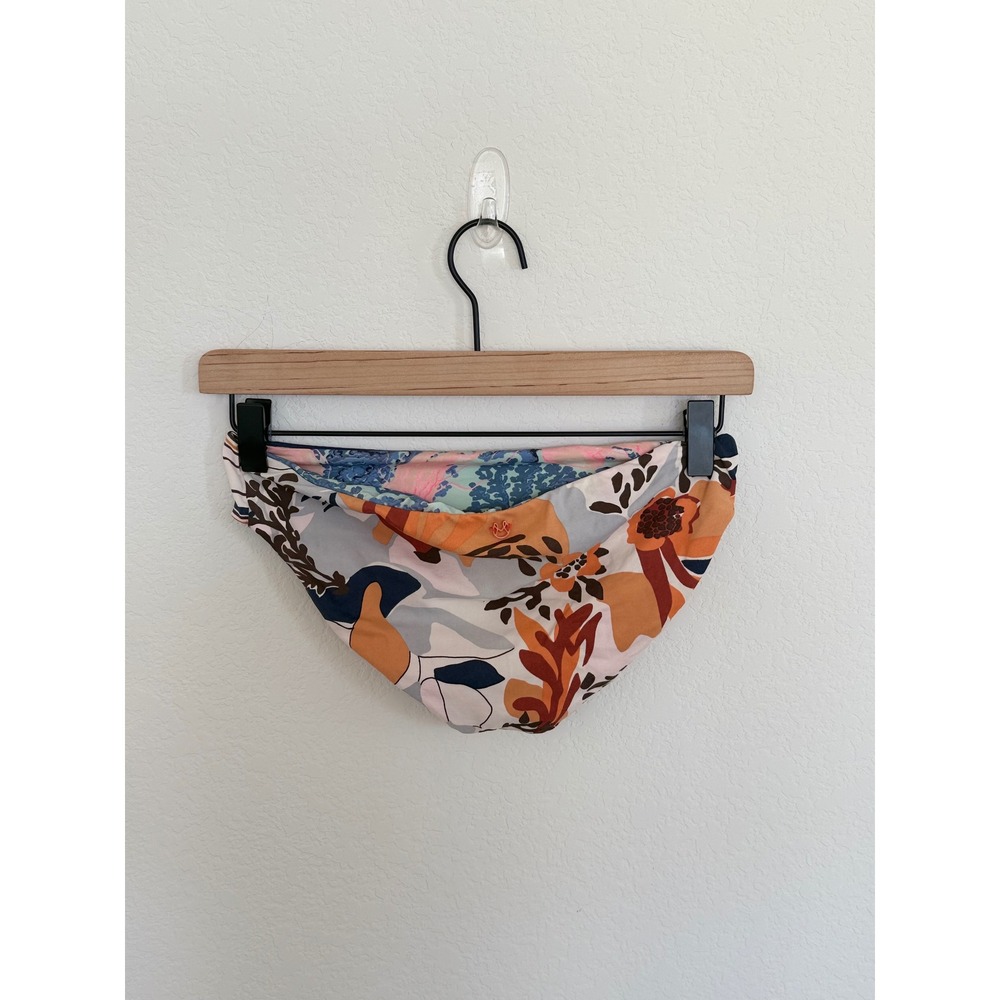 Maaji Reversible Floral Striped Bikini Set Orange Blue Tan Two Piece Swimsuit - Picture 6 of 6